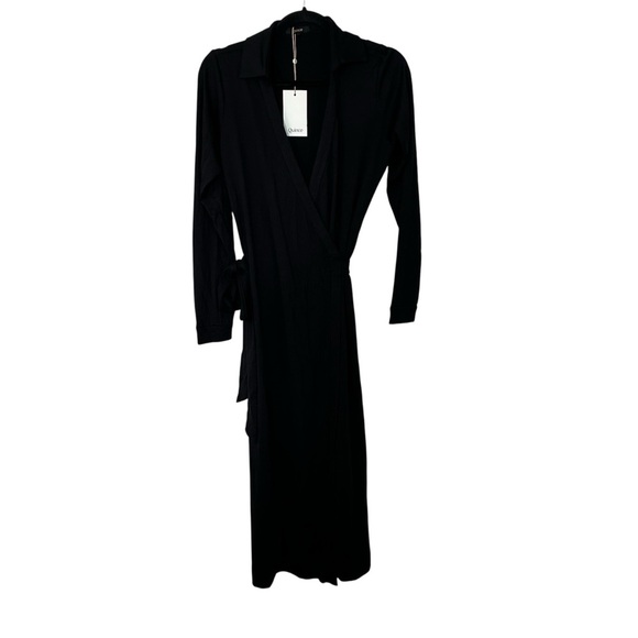Quince Women’s 100% Silk V-Neck Jersey Midi Wrap Dress in Black Sz S NWT - Picture 1 of 10